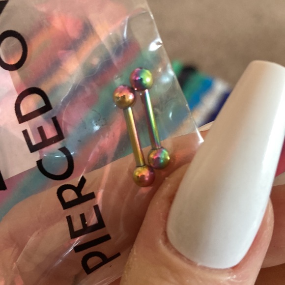 PiercedOwl 14 gauge aurora borealis rainbow titanium alloy 12 mm 1/2” barbells - Picture 4 of 4